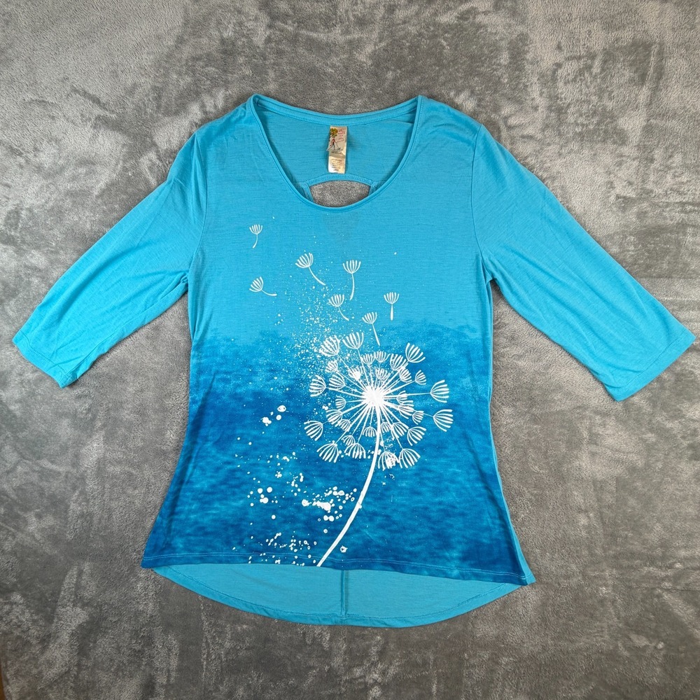 A Walk In The Park Womens Large Tunic Top Blue Ombre Dandelion Art To Wear